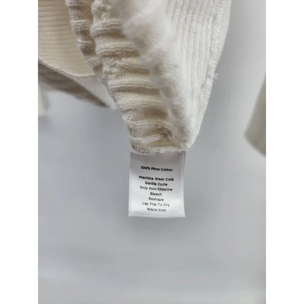 Talbots Petites White Pima Cotton Cable Knit V-Neck Button Front Cardigan L